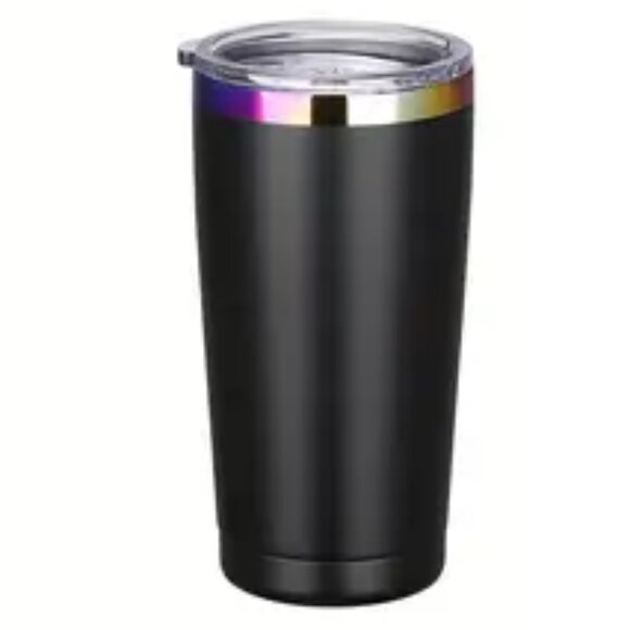 Other - 20 Oz Glossy Tumbler, With Lid & Straw Stainless Steel Double Wall NEW - Black